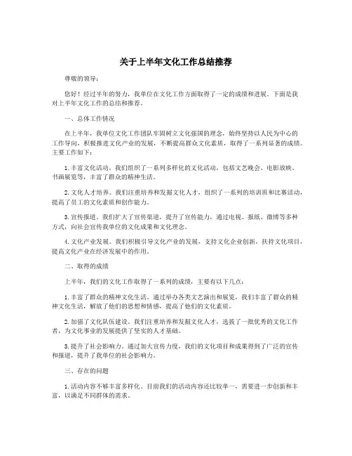 关于上半年文化工作总结推荐
