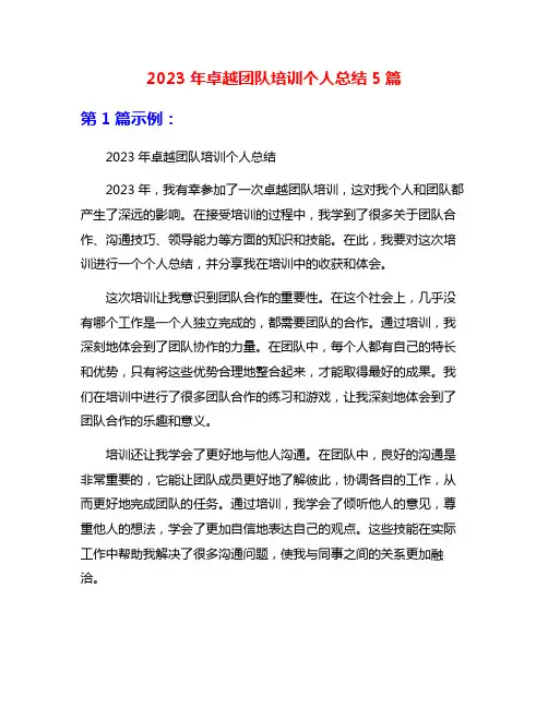 2023年卓越团队培训个人总结5篇