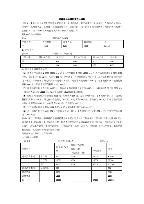 产品成本计算方法举例