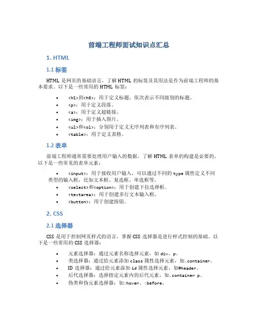 前端工程师面试知识点汇总