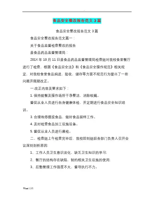 食品安全整改报告范文3篇(篇)