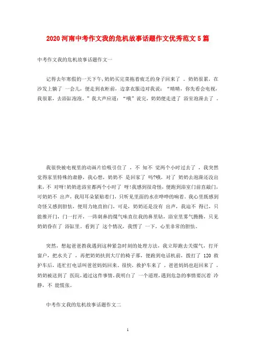 2020河南中考作文我的危机故事话题作文优秀范文5篇