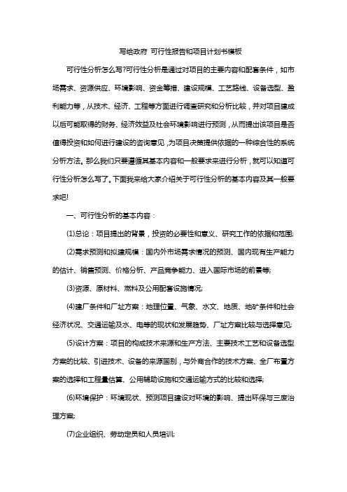 写给政府 可行性报告和项目计划书模板