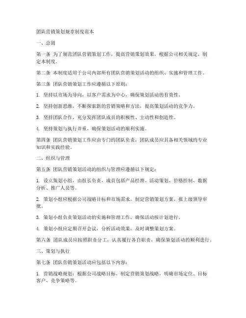 团队营销策划规章制度范本