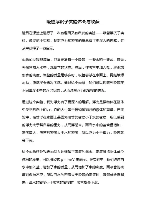 吸管浮沉子实验体会与收获