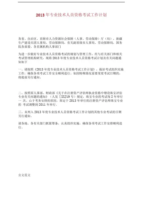 专业技术人员资格考试工作计划
