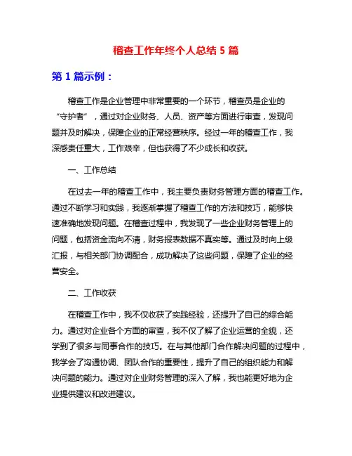 稽查工作年终个人总结5篇
