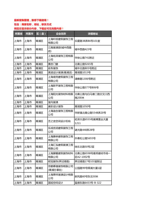 新版上海市上海市青浦区装修公司企业公司商家户名录单联系方式地址大全248家