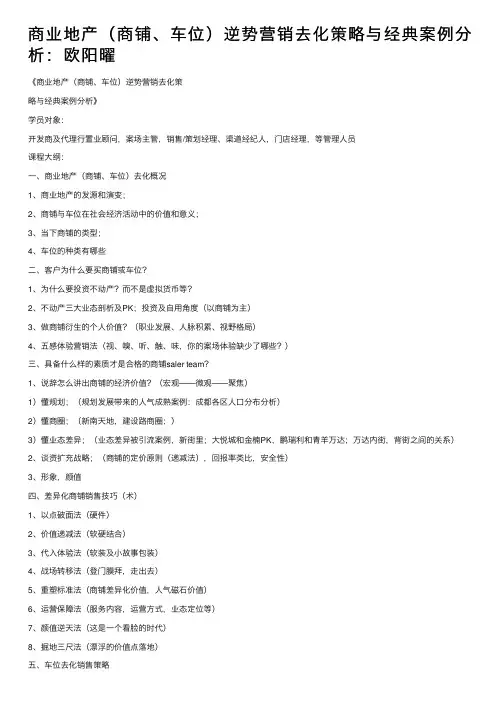商业地产（商铺、车位）逆势营销去化策略与经典案例分析：欧阳曜