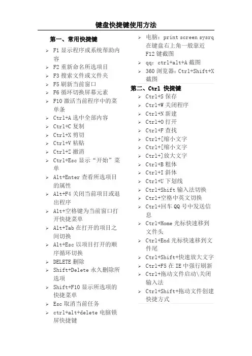 常用键盘快捷键大全
