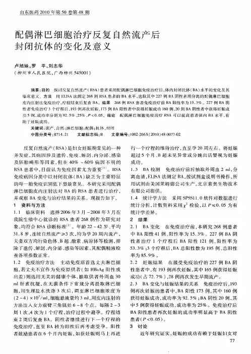 配偶淋巴细胞治疗反复自然流产后封闭抗体的变化及意义
