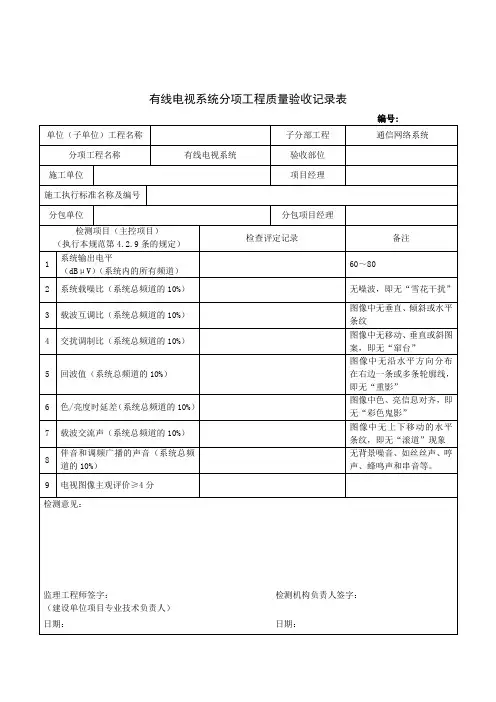 有线电视系统分项工程质量验收记录表