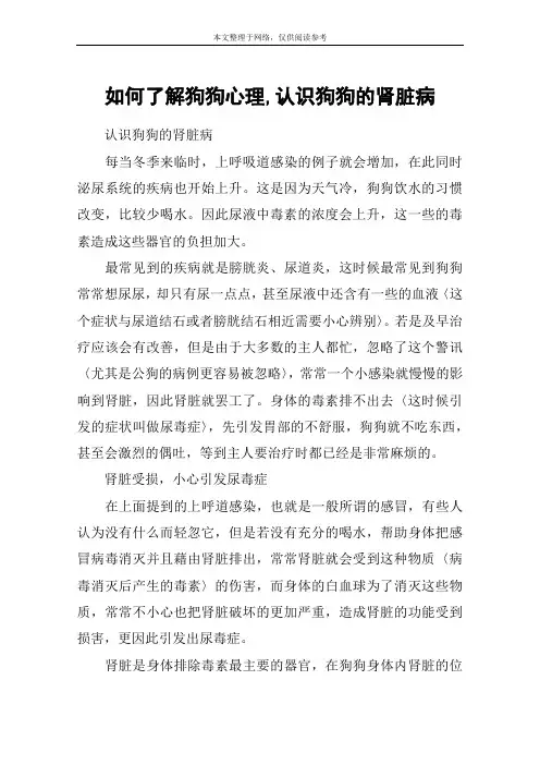 如何了解狗狗心理,认识狗狗的肾脏病