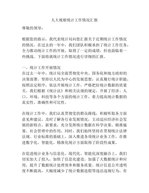 人大视察统计工作情况汇报