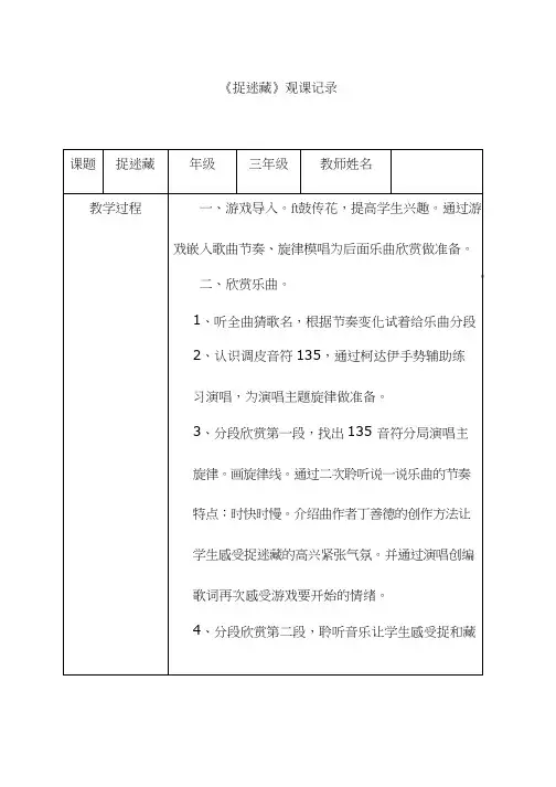 评课报告钢琴独奏《捉迷藏》【观评记录】.doc听课评语