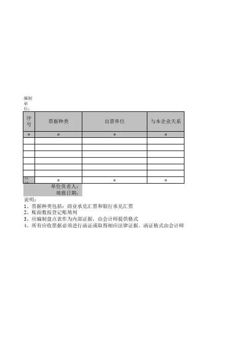 应收票据清查明细表(表格模板、XLS格式)模板