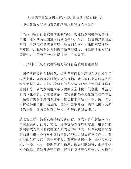 加快构建新发展格局着急推动高质量发展心得体会