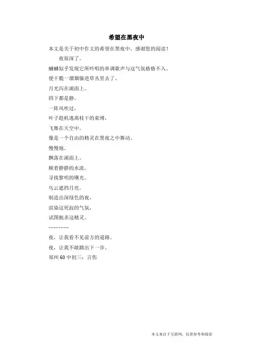 希望在黑夜中_初中作文