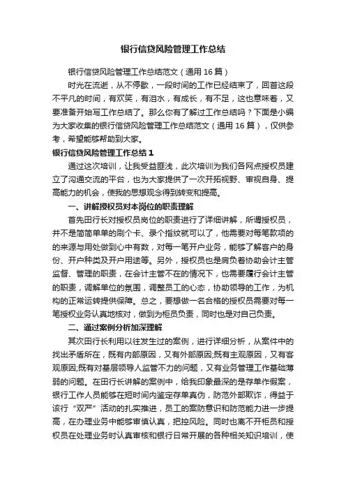 银行信贷风险管理工作总结范文（通用16篇）