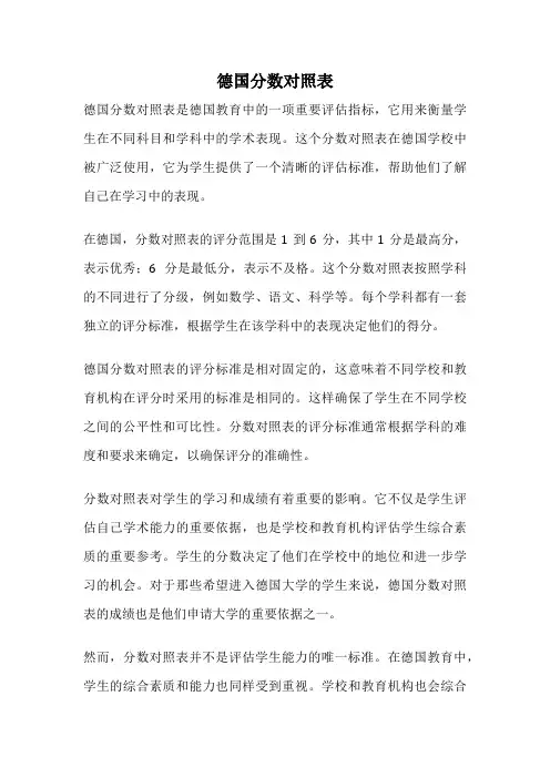 德国分数对照表