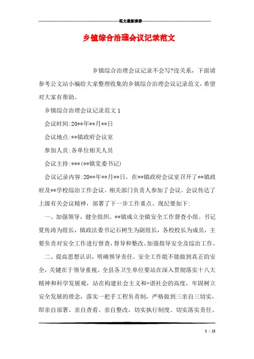 乡镇综合治理会议记录范文