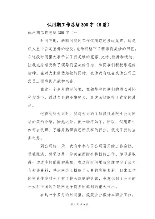 试用期工作总结300字(6篇)