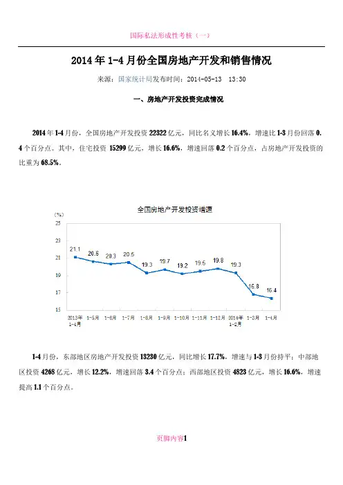 2014年1-4月份全国房地产开发和销售情况