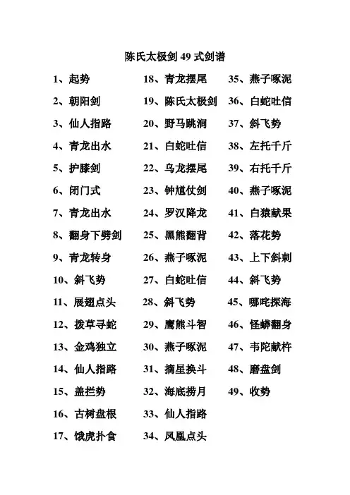 陈氏太极剑49式剑谱