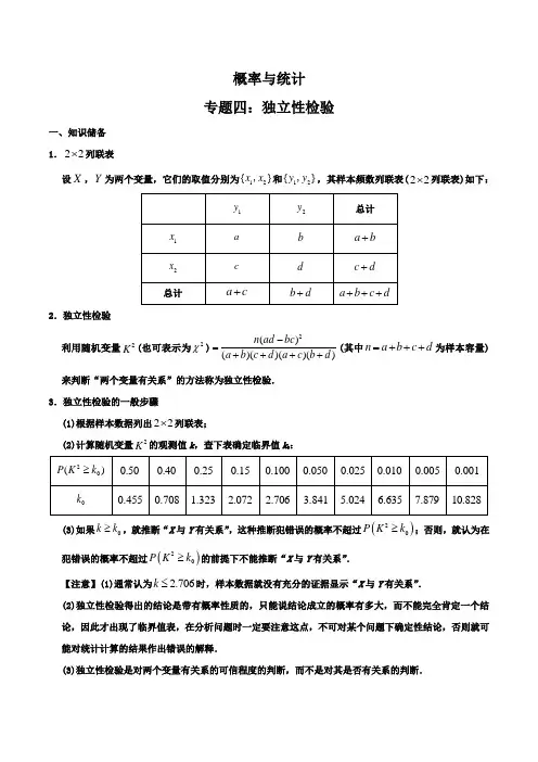 高考数学一轮复习专题04 独立性检验(原卷版)