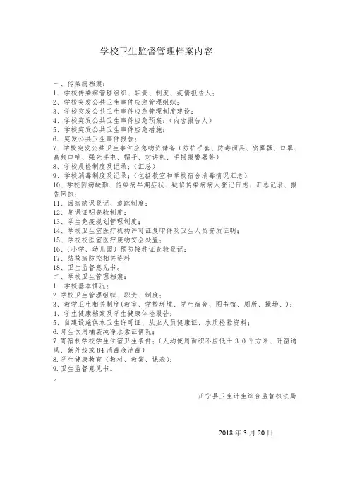 学校卫生监督管理档案内容