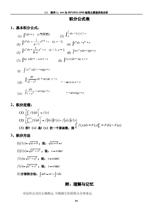 积分公式表,常用积分公式表