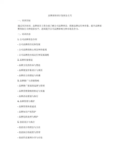 品牌部培训计划表怎么写