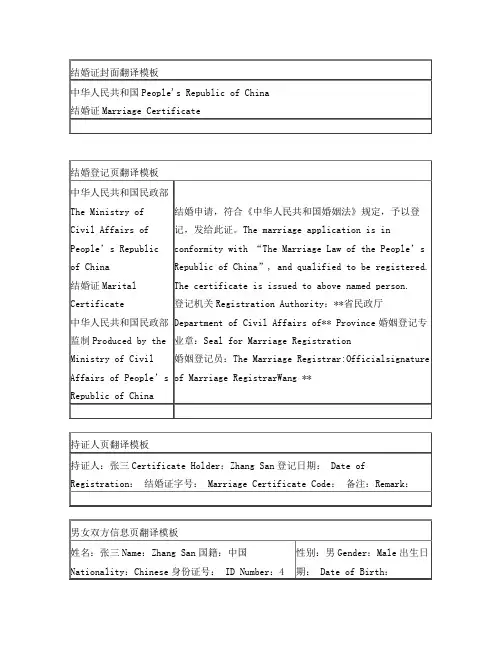 整本-英国签证结婚证翻译模板-