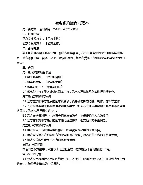  微电影拍摄合同范本