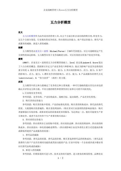 企业战略管理工具——五力分析模型
