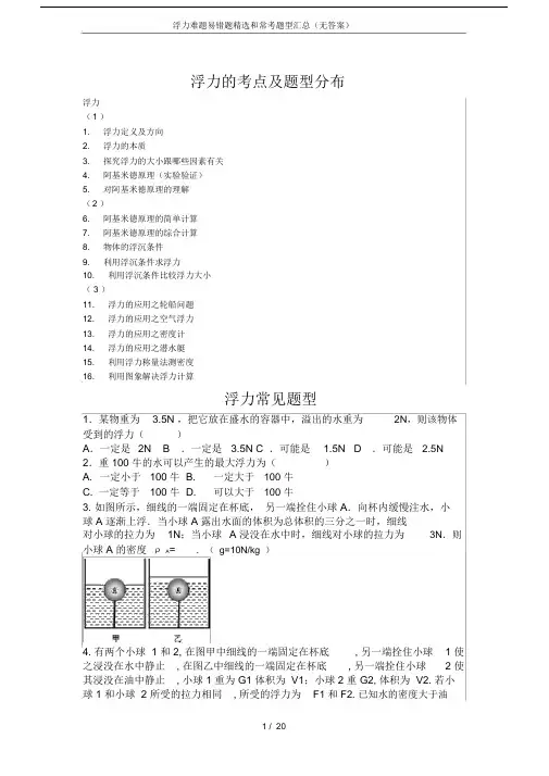(完整word版)浮力难题易错题精选和常考题型汇总(无答案).doc