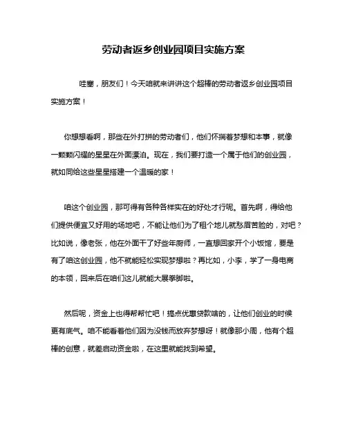 劳动者返乡创业园项目实施方案