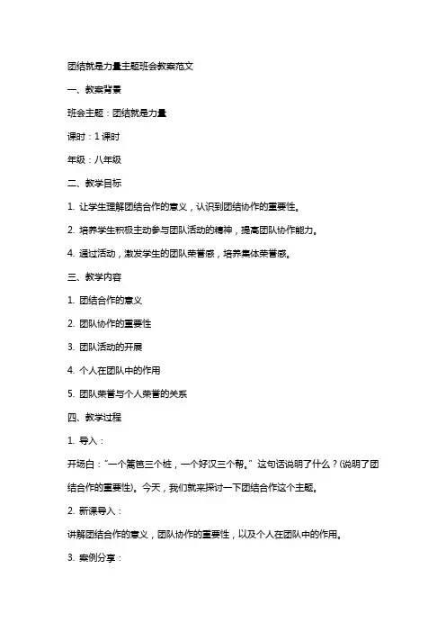 团结就是力量主题班会教案范文