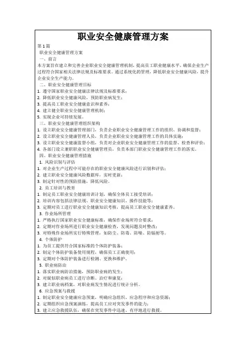 职业安全健康管理方案