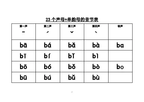 23个声母+单韵母的音节表
