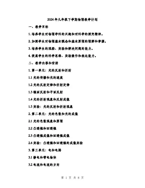 2024年九年级下学期物理教学计划(2篇)