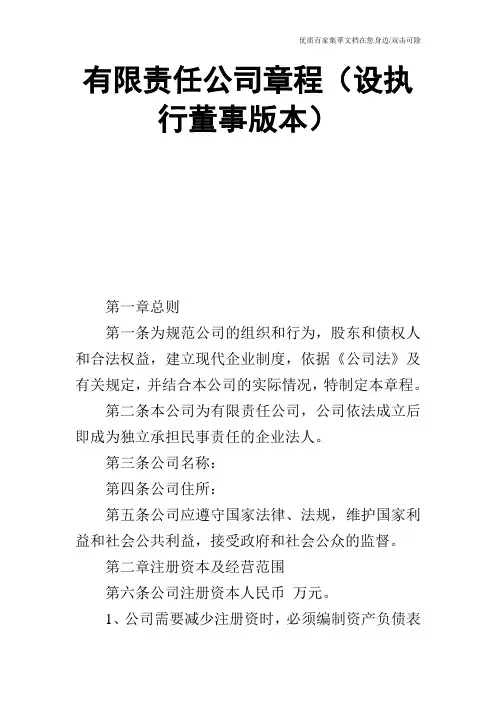 有限责任公司章程(设执行董事版本)