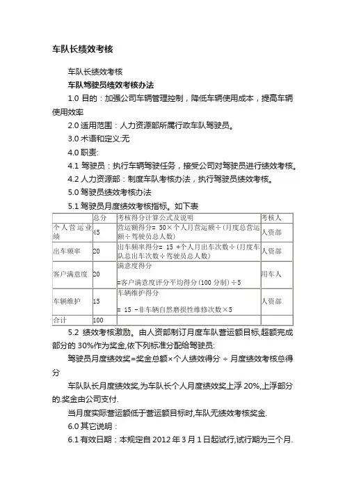 车队长绩效考核
