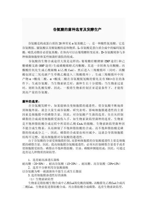 谷氨酸的菌株选育及发酵生产