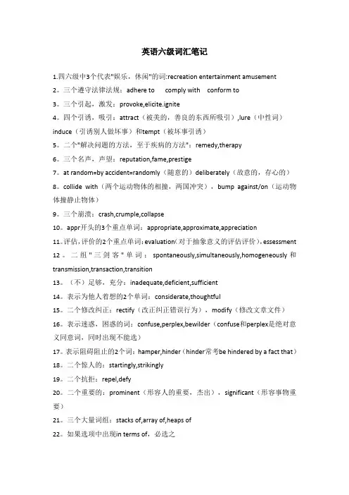 英语六级常考短语 总结