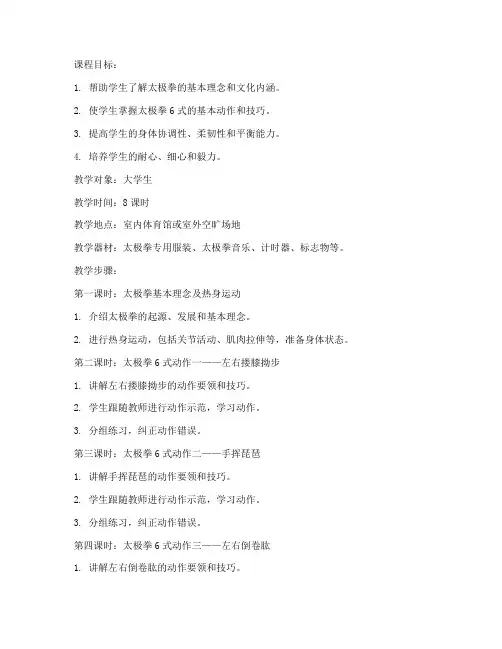 大学生太极拳6式教案大全