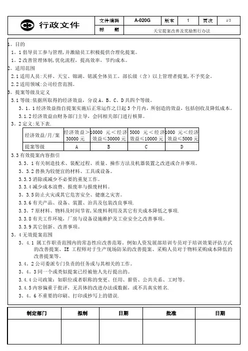 员工提案改善及奖励暂行办法【模板范本】