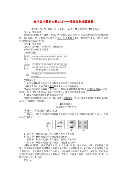 2020版高考生物一轮复习高考必考教材实验(九)——观察细胞减数分裂(含解析)