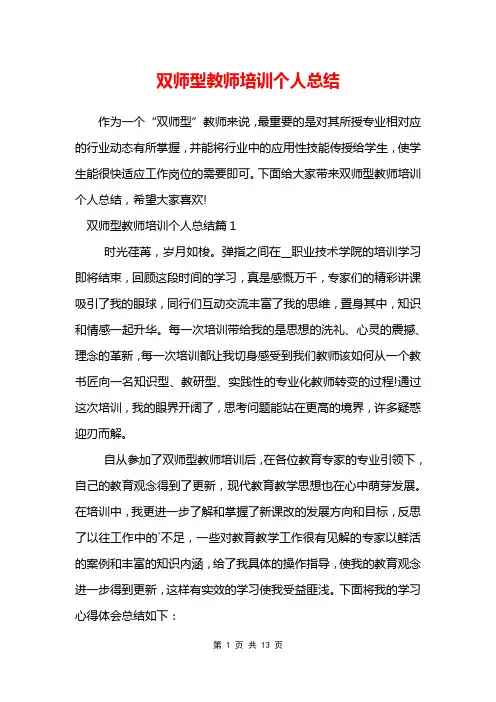 双师型教师培训个人总结