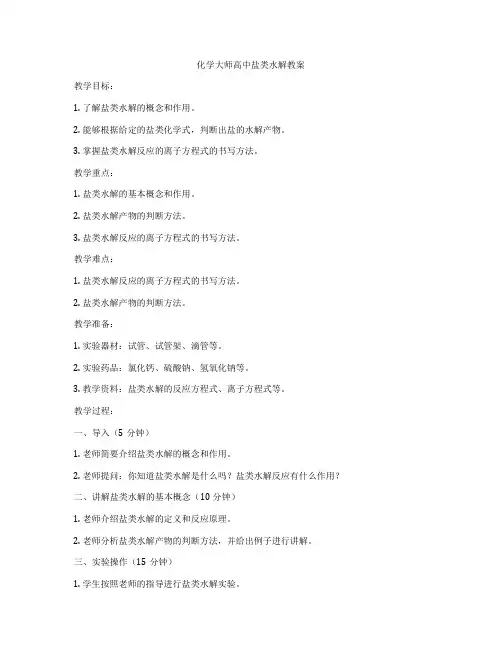 化学大师高中盐类水解教案